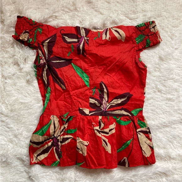 Zara red floral off shoulder cropped ruffle shirt - Picture 13 of 14